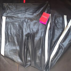 Faux leather stripe legging vryblk/white